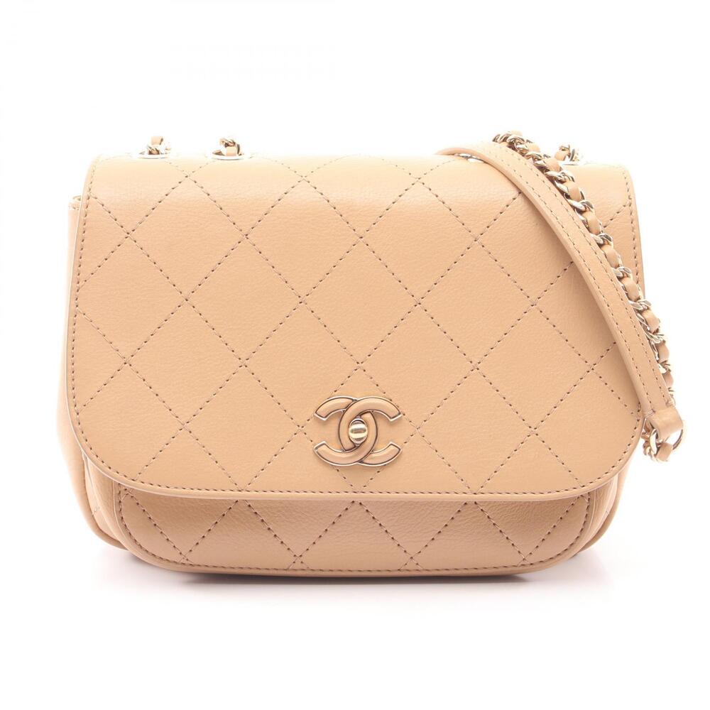 Chanel Matelasse Shoulder Bag Leather Beige